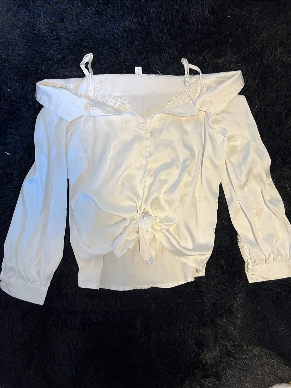 Women's White Satin Lace-Trim Camisole